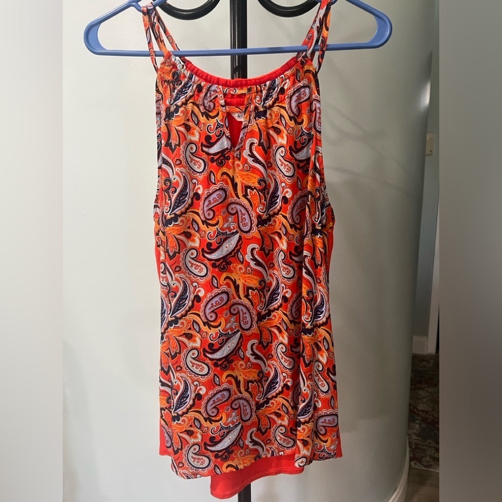 Stitch Fix Market & Spruce Meroni Floral Mixed Material Tank Top Orange Paisley